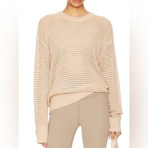 Varley Open-Knit Crewneck Sweater in Blush